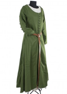 Medieval dress "Celeste with buttons" in olive green twill wool