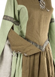 Fantasydress "Aurora" in light green/ golden brown linen