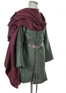 Half circular cloak in dark burgundy wool