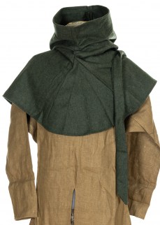 medieval hood in green wool