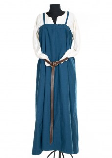Viking apron dress in solid teal diamond twill wool 